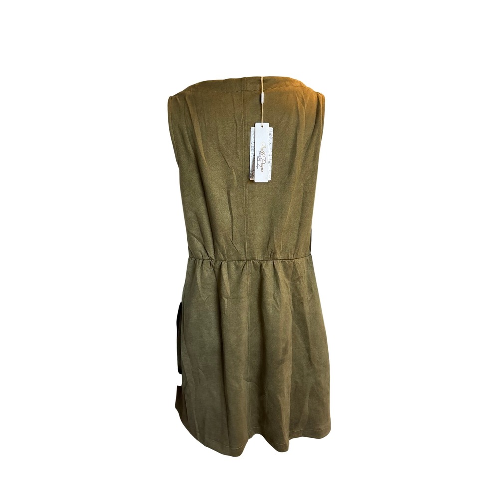 Belle Poque Women Olive Green Faux Suede Double Breasted Jumper Dress Size L NWT - Picture 4 of 8